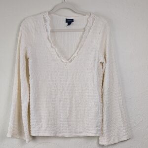 Daytrip Cream‎ Ribbed Ruffled Long Sleeve Blouse Size Small